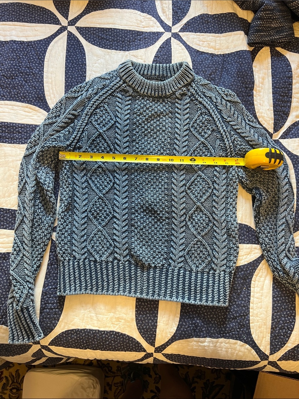 L.L. Bean Signature women’s cotton Sea Blue Cable Knit Crewneck Sweater XS